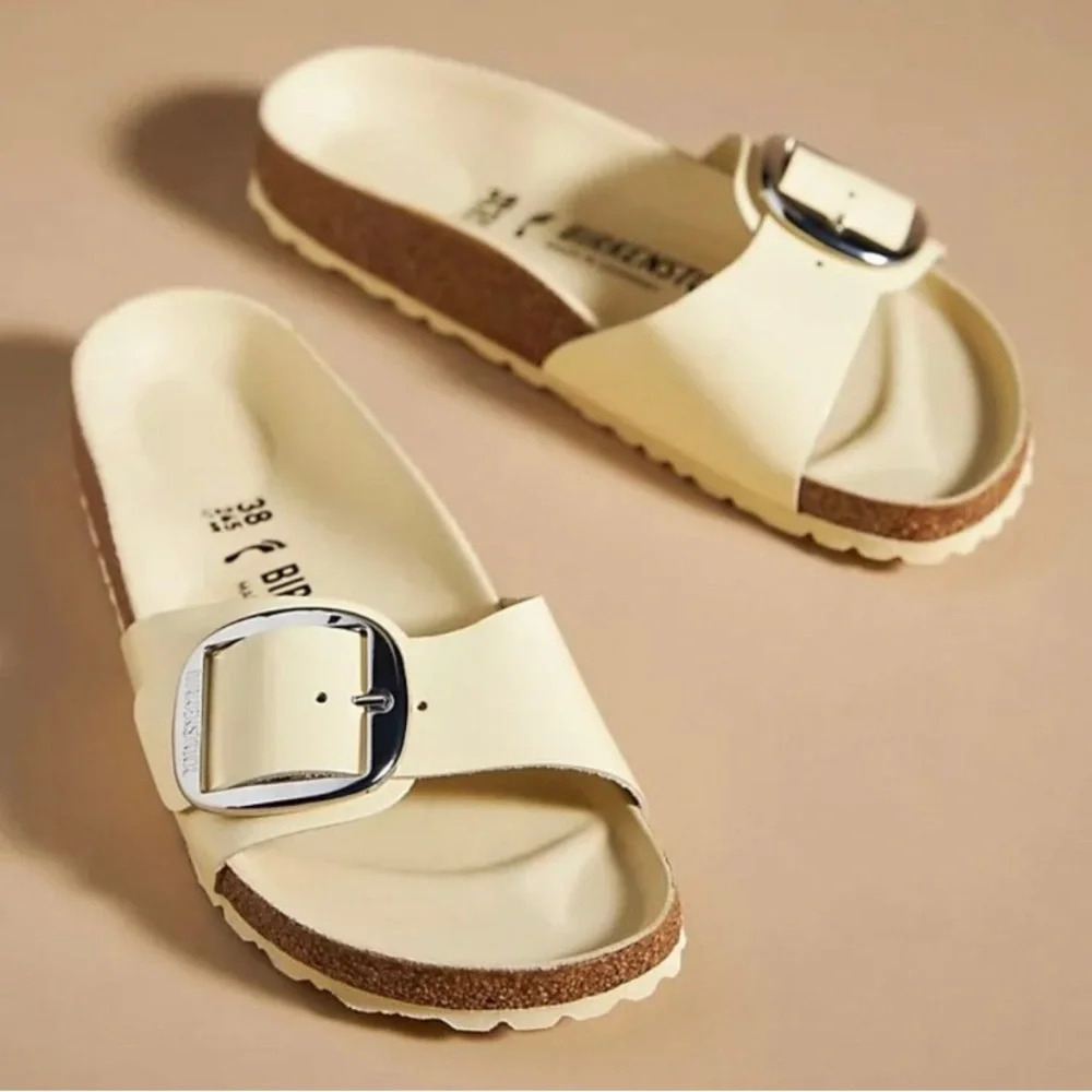 NWT Birkenstock Madrid High Shine Big Buckle Butter Yellow Leather EU 40 US 9